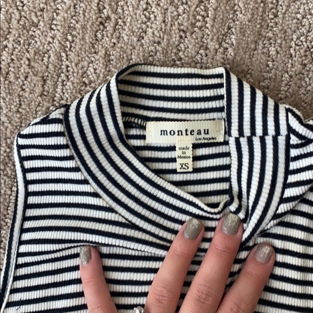 Striped black and white summer dress - high neck - Picture 2 of 3